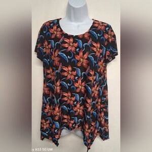 Emily Stacy M Slinky Stretch Knit Pullover Swing Top Asymmetrical Excellent